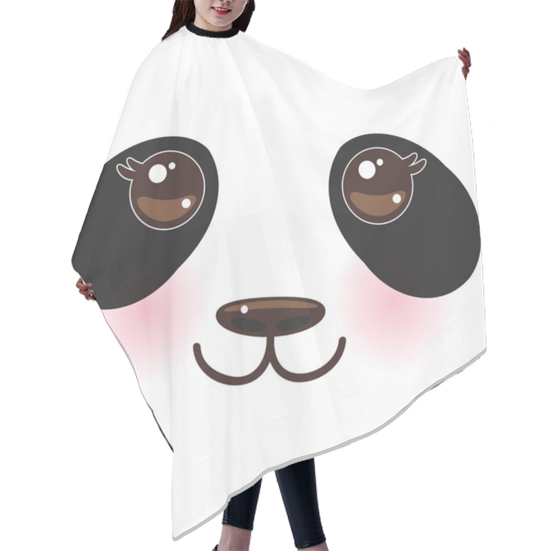 Personality  Kawaii Funny Panda White Muzzle With Pink Cheeks And Big Black Eyes  On White Background. Vector Illustration Hair Cutting Cape