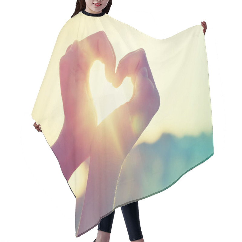 Personality  Female Hands Showing Heart Sign Against Sunlight Hair Cutting Cape