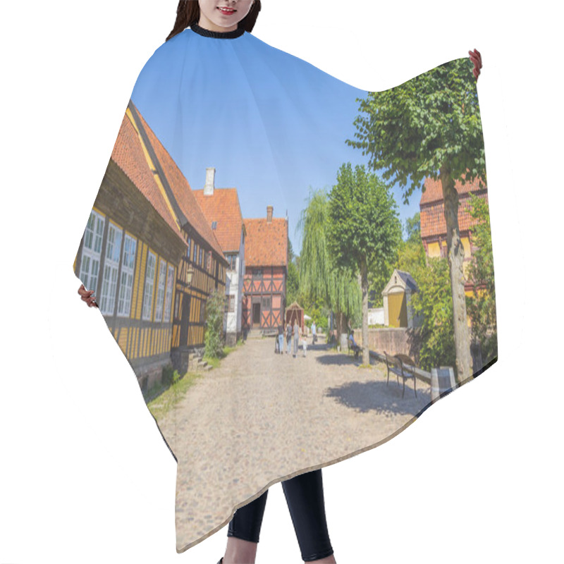 Personality  Cobblestoned Street With Historic Houses In The Old Town Of Aarhus, Denmark Hair Cutting Cape