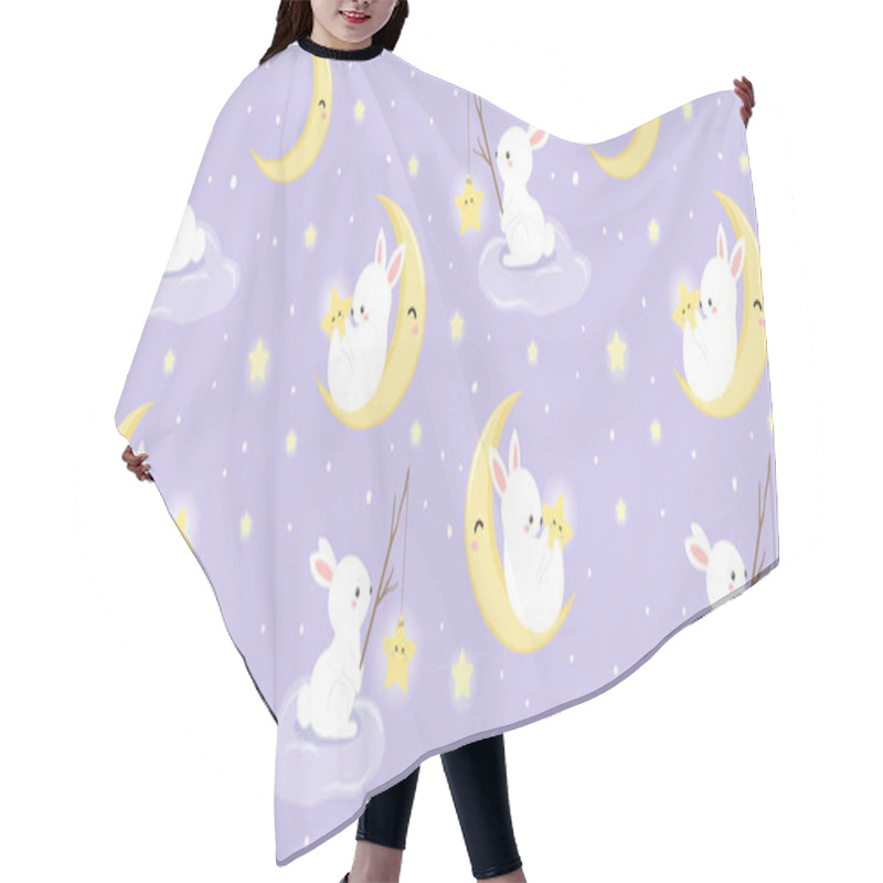 Personality  Cute Rabbit And Moon Repeat Pattern. Nursery Art Background. Children's Fabric Pattern Design. Hair Cutting Cape