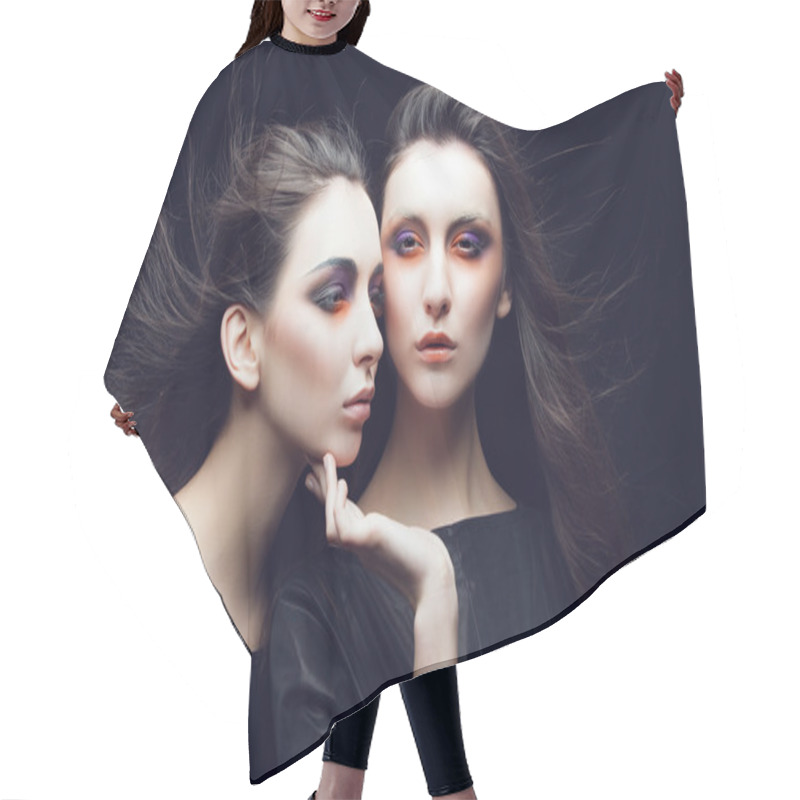 Personality  Beautiful Young Female Twins Hair Cutting Cape