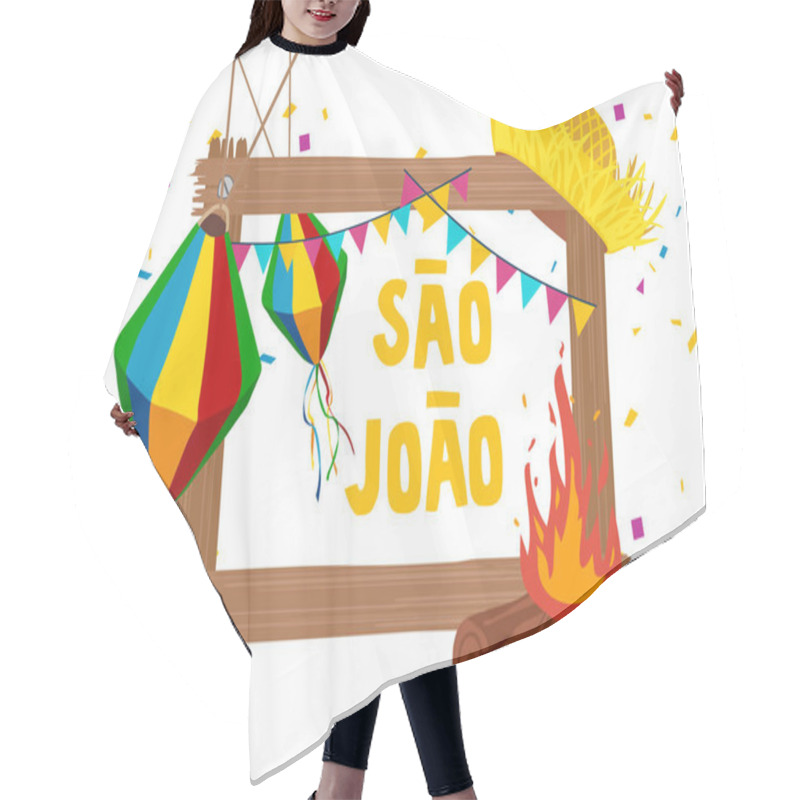 Personality  Greeting Card For Brazilian Traditional Celebration Festa Junina. Portuguese Brazilian Text Saying Fair. Festa De Sao Joao. Festive Typographic Vector Art. Hair Cutting Cape