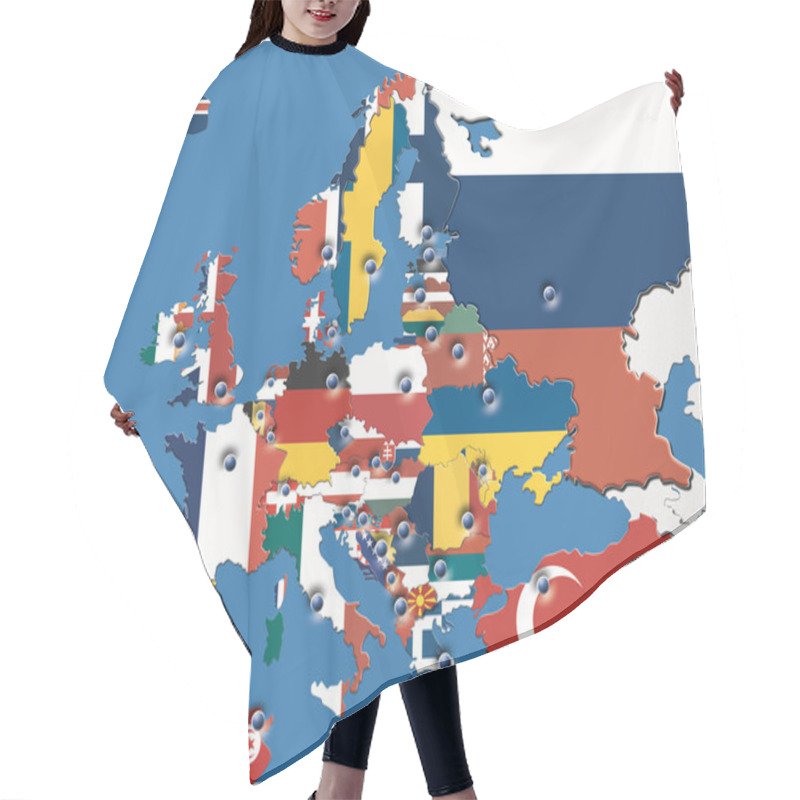 Personality  3D Relief Map Europe Flags And Capitals Hair Cutting Cape