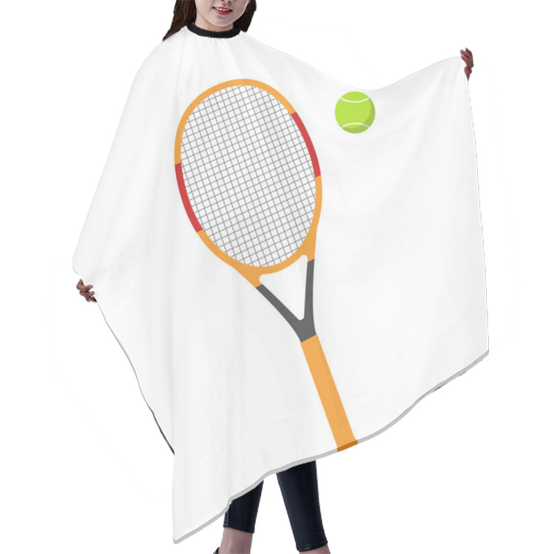 Personality  Tennis Racket And Ball Vector Illustration. Flat Design Icon. Hair Cutting Cape