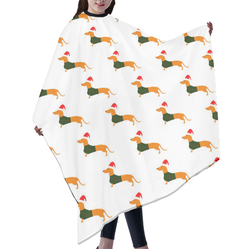 Personality  Pattern With Dachshund In Christmas Hat And Green Waistcoat Hair Cutting Cape