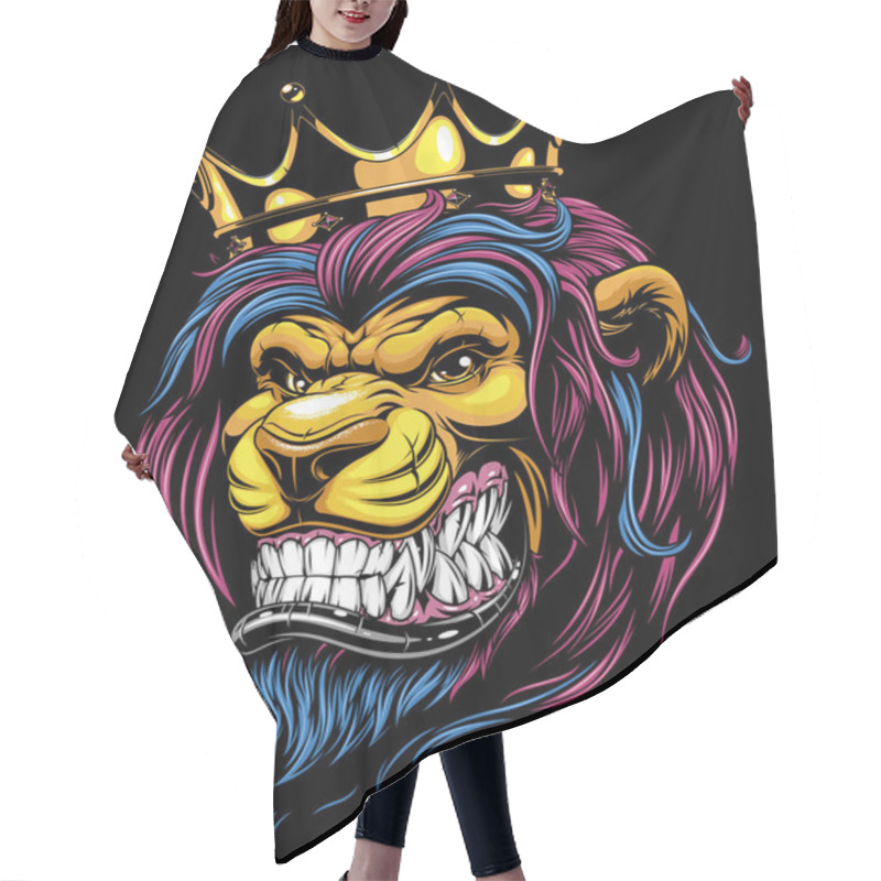 Personality  Vector Illustration, A Ferocious Lion In A Crown Hair Cutting Cape