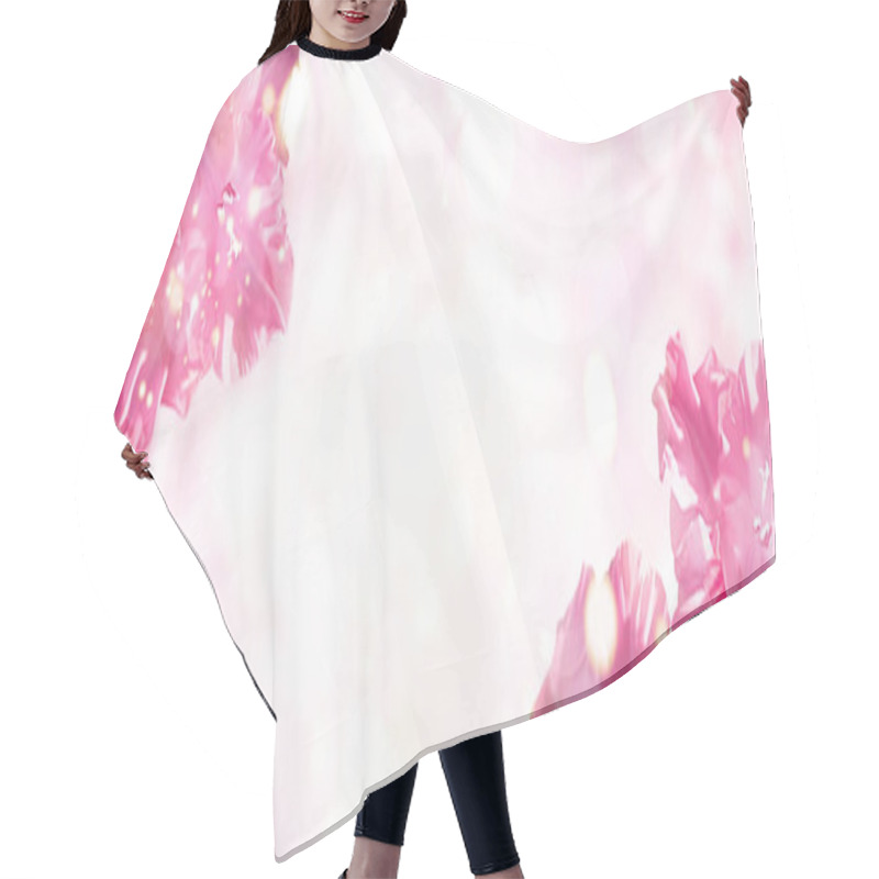 Personality  Banner A Branch Of Pink Gladiolus On A Gentle Soft Toned Background. Beautiful Delicate Flower. Hair Cutting Cape