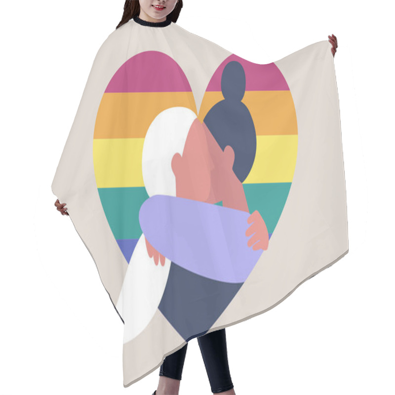 Personality  LGBT Community, Two Female Adults Hugging On A Rainbow Heart Background, Love Is Love, Human Rights Hair Cutting Cape