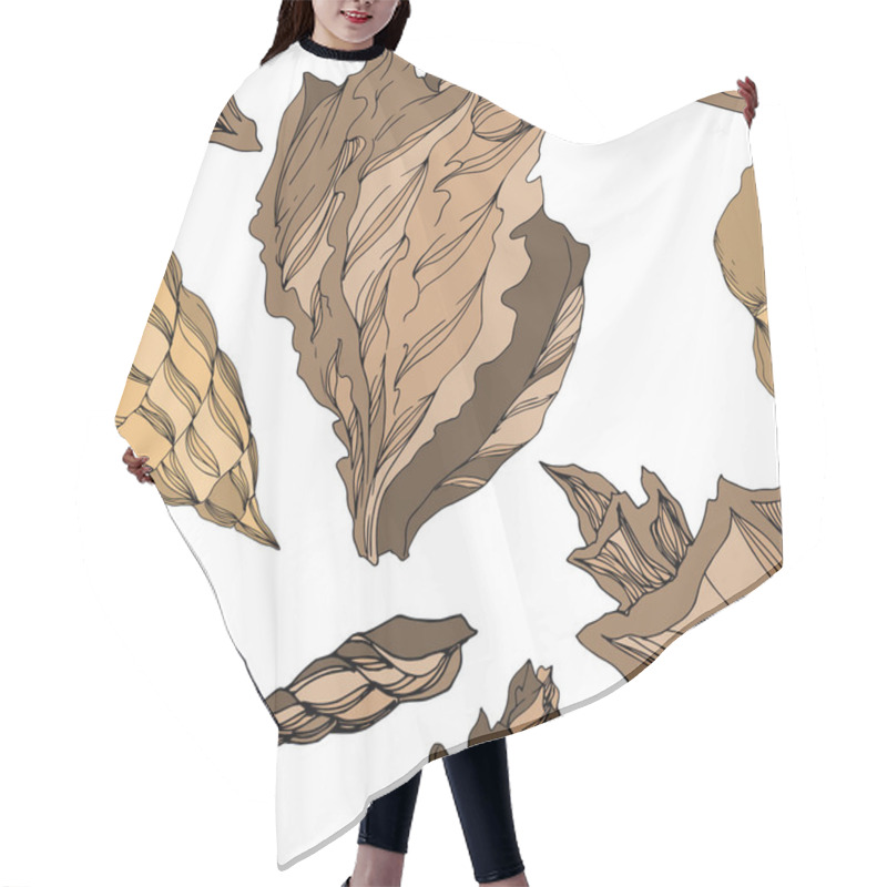 Personality  Vector Summer Beach Seashell Tropical Elements. Brown Beige Engr Hair Cutting Cape