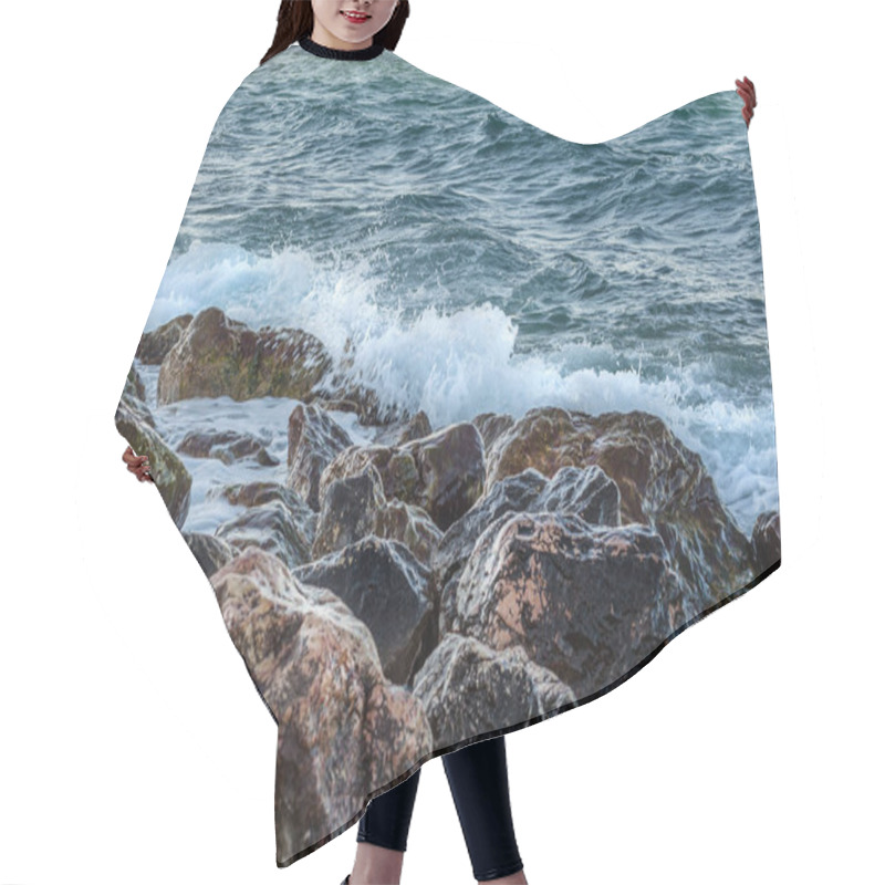 Personality  Close-up Of Sea Waves Crashing On The Rocks Hair Cutting Cape