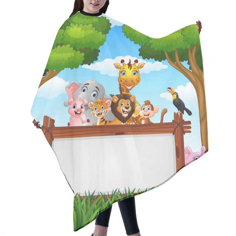 Personality  Illustration Of Animals With Board Blank Sign Hair Cutting Cape