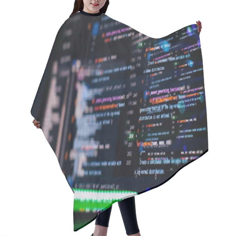 Personality  Coding Script Text On Screen. Notebook Closeup Photo. Hair Cutting Cape