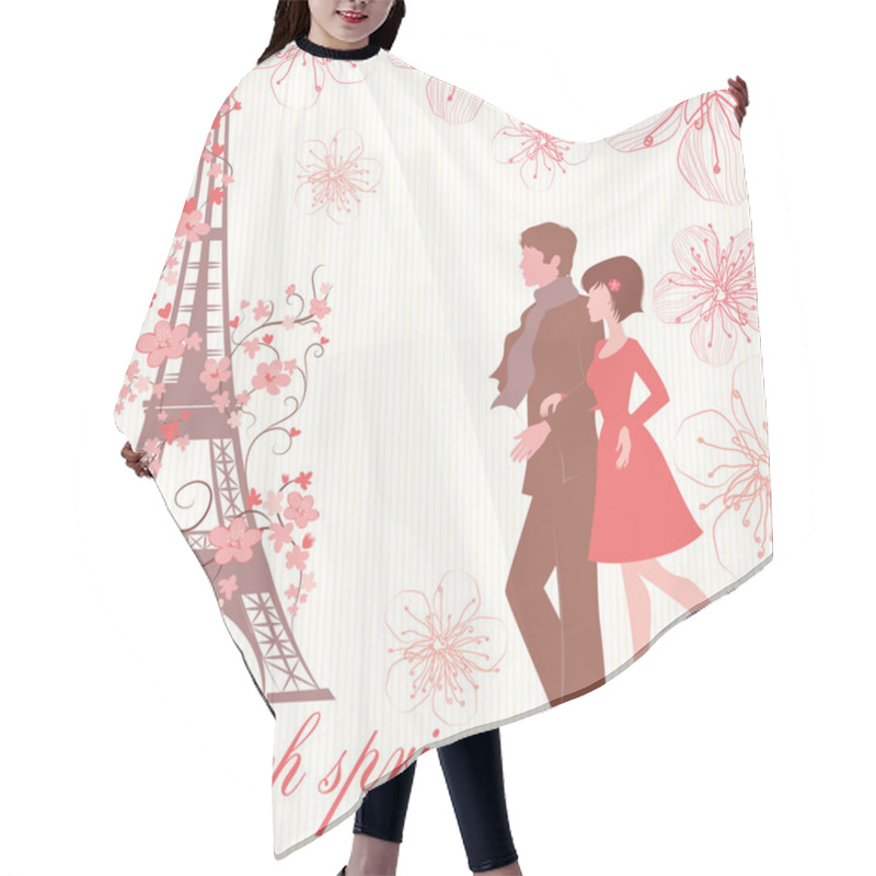 Personality  French Spring Vector Illustration With Couple Hair Cutting Cape