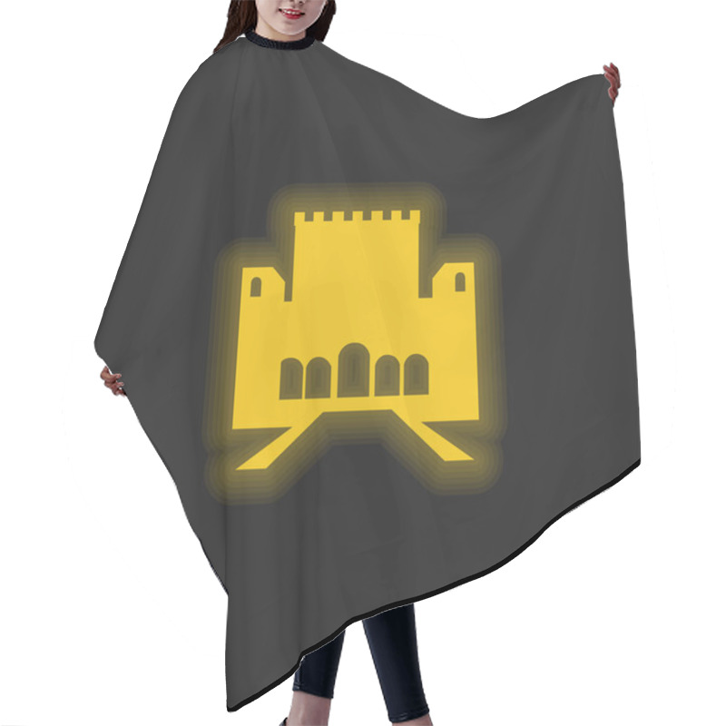 Personality  Alhambra yellow glowing neon icon hair cutting cape