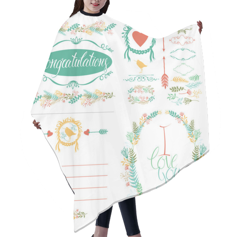 Personality  Greeting Card And Design Elements Set Hair Cutting Cape