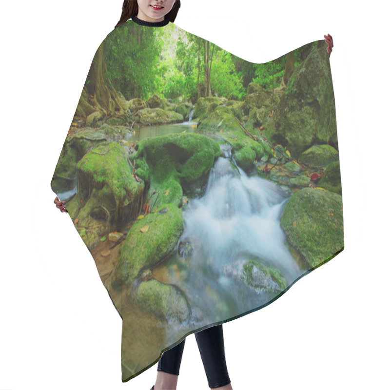 Personality  Waterfalls In Deep Forest ,natural Green Background Hair Cutting Cape