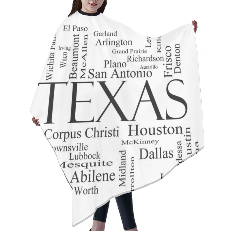 Personality  Texas State Word Cloud Concept In Black And White Hair Cutting Cape