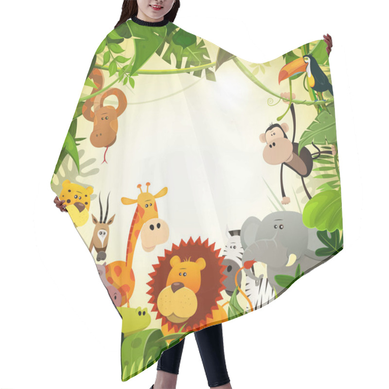 Personality  Wild Animals From African Savannah And Frame With Jungle Plants  Hair Cutting Cape