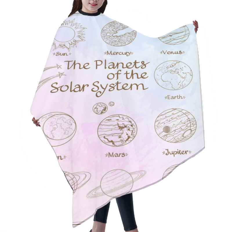 Personality  Planets Of The Solar System Illustration.  Hair Cutting Cape