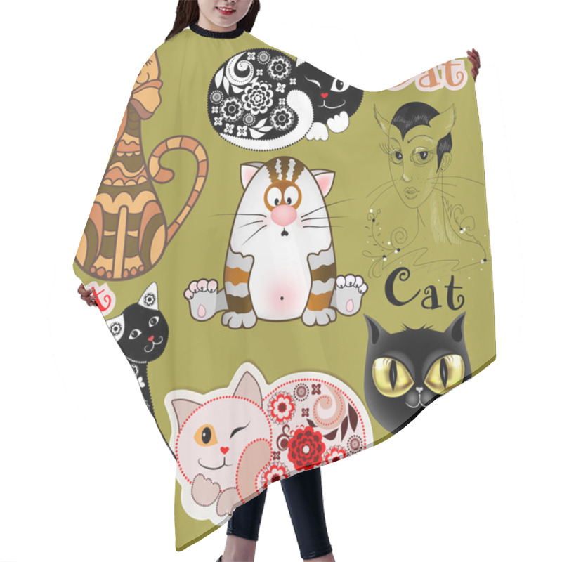 Personality  A Set Of Funny Cats In Different Design Versions Hair Cutting Cape