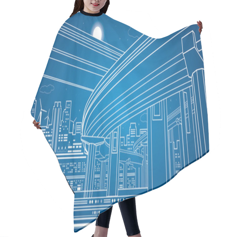 Personality  Night City, Vector Lines Overpass, Vector Bridge, Vector Design Hair Cutting Cape