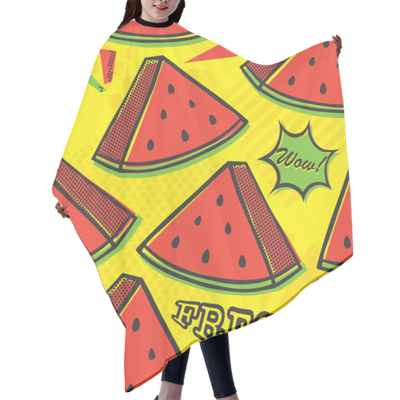 Personality  Pop Art Style Watermelon Seamless Vector Pattern On Yellow Hair Cutting Cape