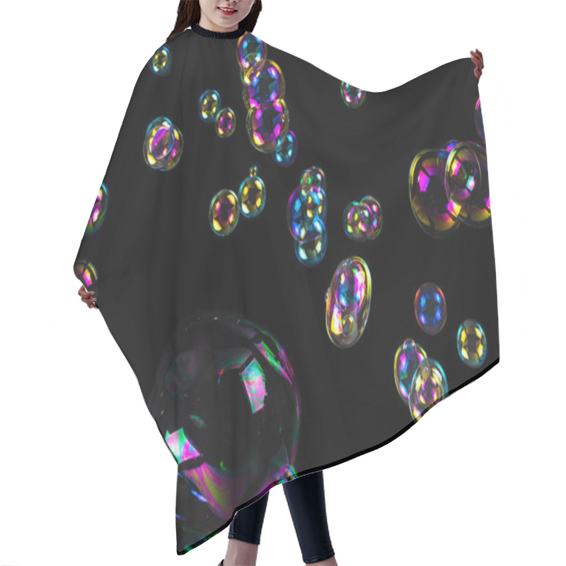 Personality  Soap Bubbles Isolated On A Black Background. Copy Space.  Hair Cutting Cape