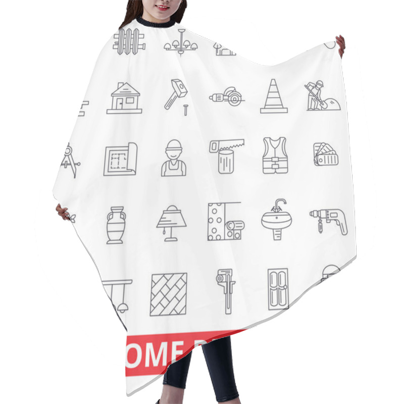 Personality  Home Repair, House Improvement, Renovation, Handyman, Construction, Remodeling Line Icons. Editable Strokes. Flat Design Vector Illustration Symbol Concept. Linear Signs Isolated On White Background Hair Cutting Cape