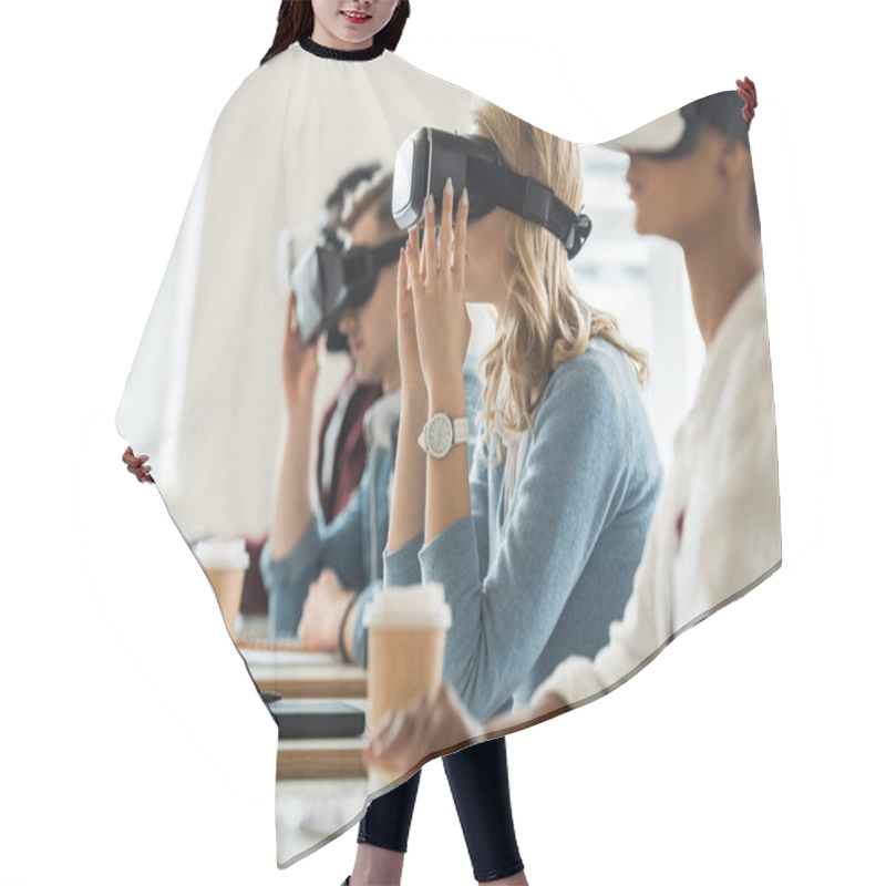 Personality  Selective Focus Of Multiethnic Students Using Vr Headsets In University Hair Cutting Cape