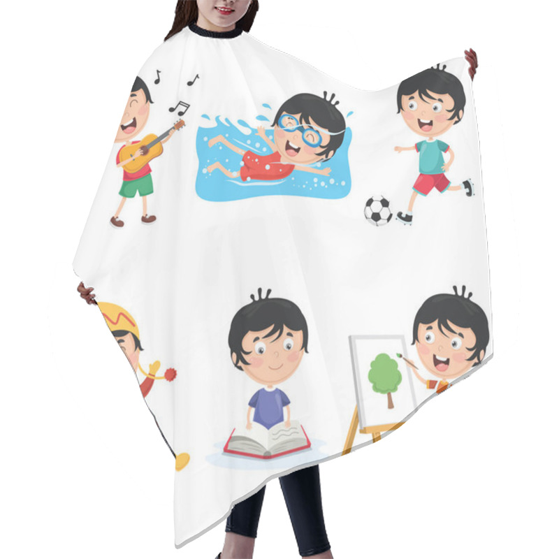 Personality  Vector Illustration Of Kids Daily Routine Activities Hair Cutting Cape