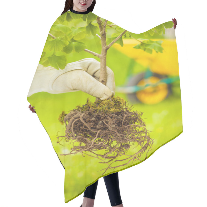 Personality  Small Tree With Roots On Green Background Hair Cutting Cape