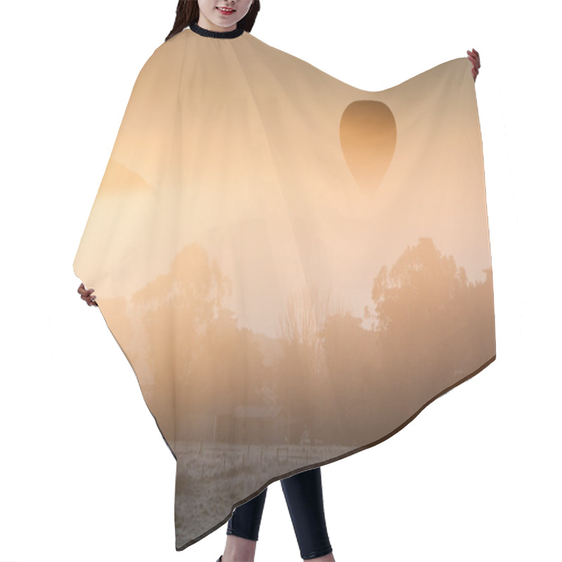 Personality  Hot Air Balloon Rises Thru The Mist Hair Cutting Cape