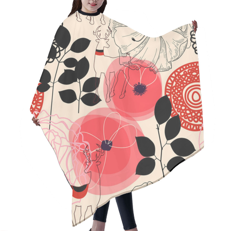 Personality  Flowers And Deers Seamless Pattern Hair Cutting Cape