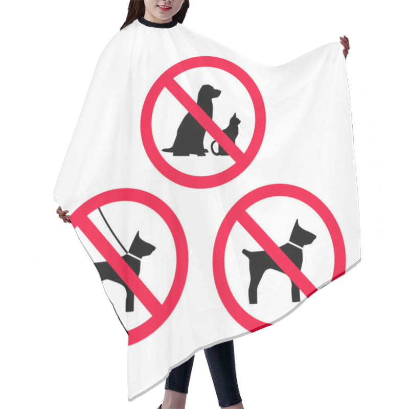 Personality  No Dogs, No Pets, No Leash Dogs, No Free Dogs Red Prohibition Sign. Pets Not Allowed. Hair Cutting Cape