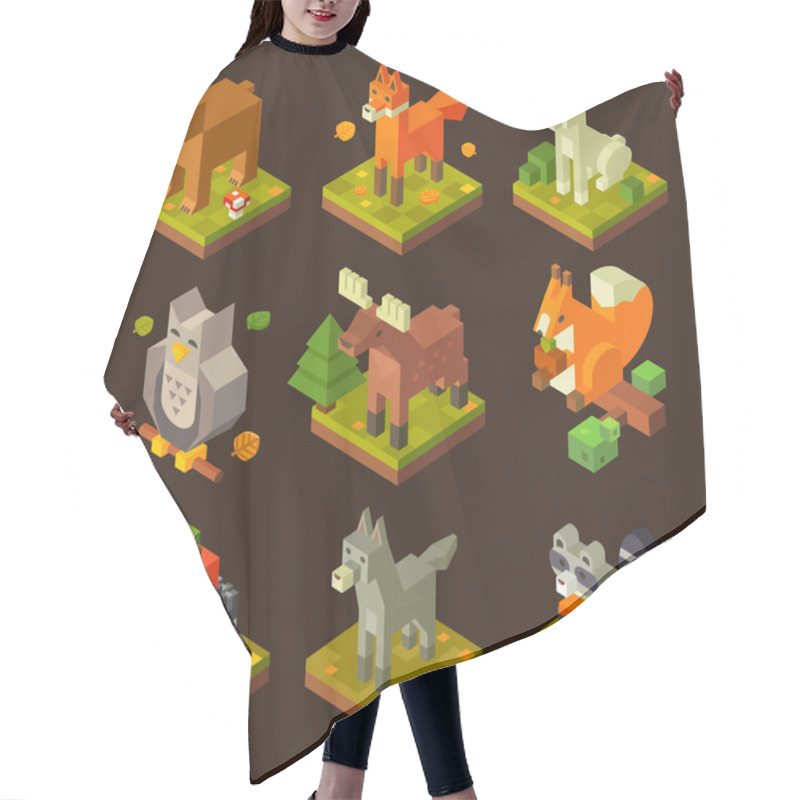 Personality  Isometric Forrest Bird And Animal Set. Hair Cutting Cape