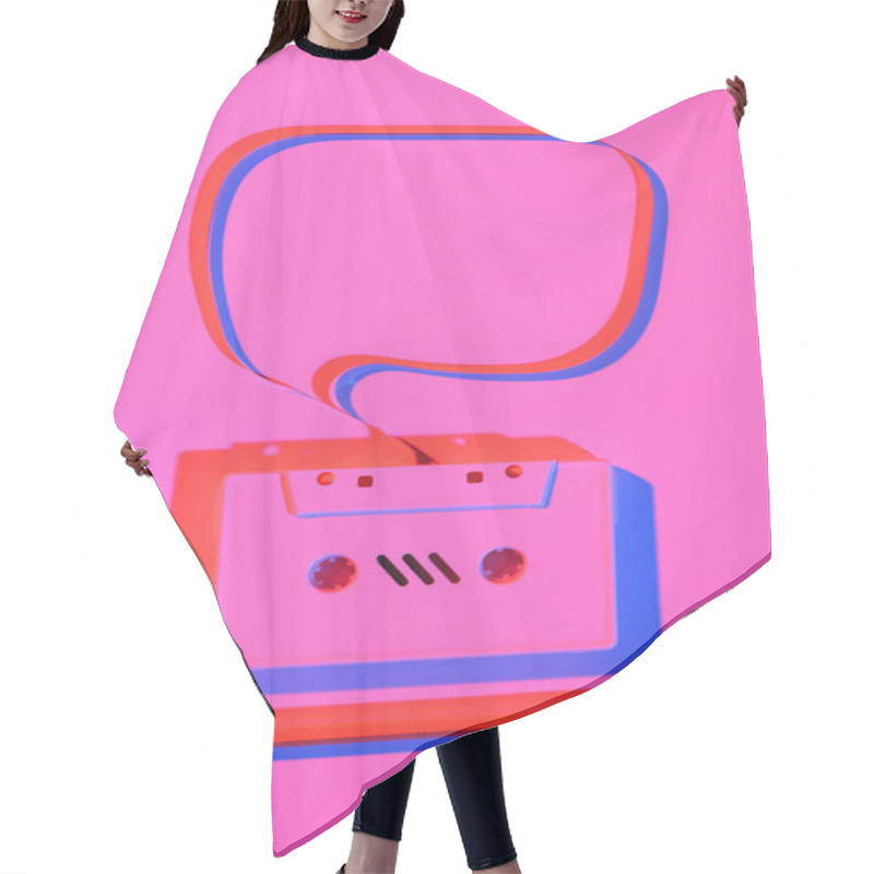 Personality  Toned Pink Picture Of Pencil And Retro Audio Cassette With Speech Bubble Hair Cutting Cape