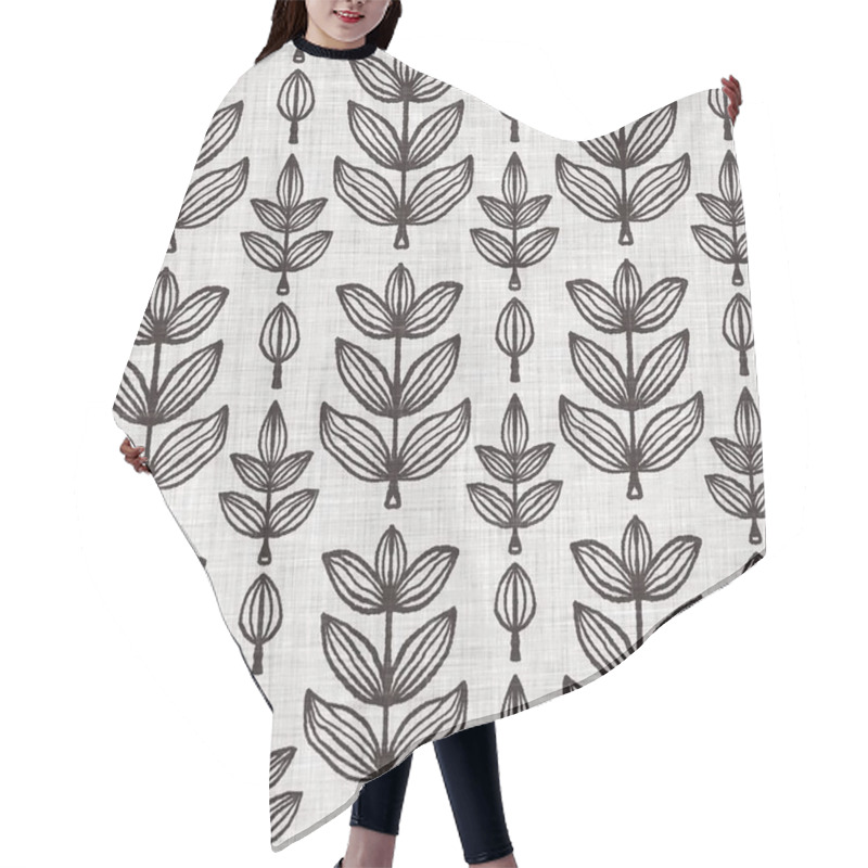 Personality  French Grey Botanical Leaf Linen Seamless Pattern With 2 Tone Country Cottage Style Motif. Simple Vintage Rustic Fabric Textile Effect. Primitive Modern Shabby Chic Kitchen Cloth Design. Hair Cutting Cape