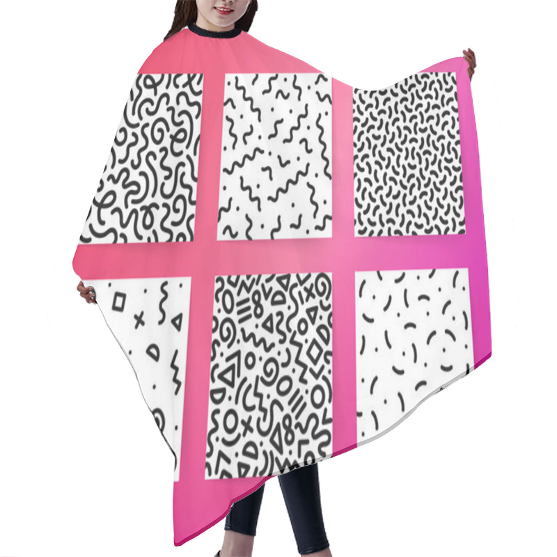 Personality  Set Of Seamless Black And White Geometric Patterns. Hipster Memphis Style. Hair Cutting Cape