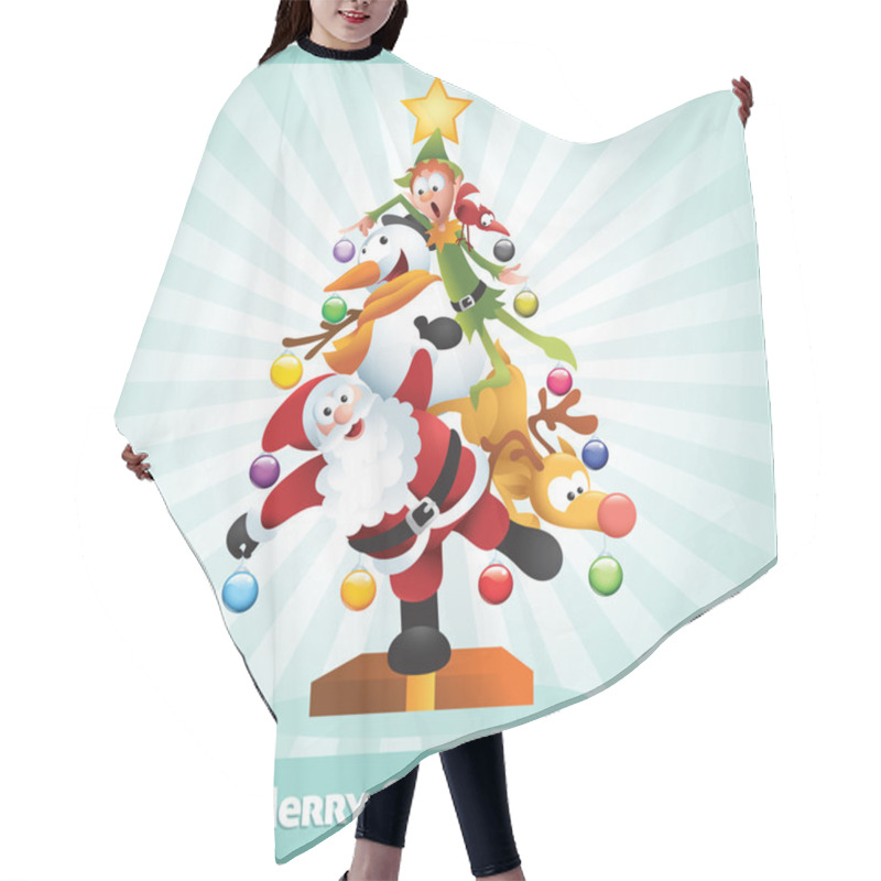 Personality  Funny Christmas Card Cartoon Collage Hair Cutting Cape