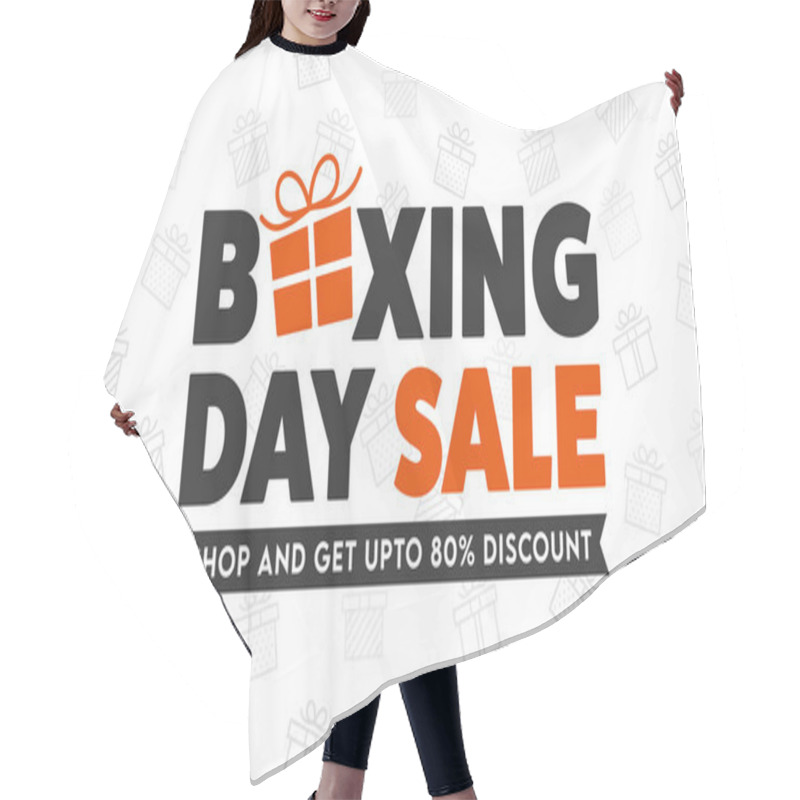 Personality  Boxing Day Sale Banner Design With 80% Discount Offer On White Gift Box Pattern Background For Advertising. Hair Cutting Cape