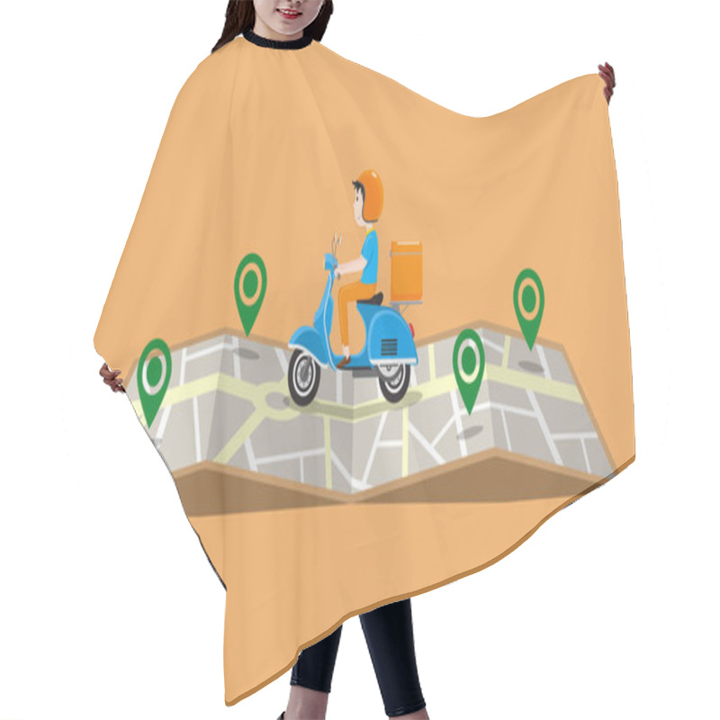 Personality  Fast Delivery Service By Scooter. Vector Illustration Hair Cutting Cape