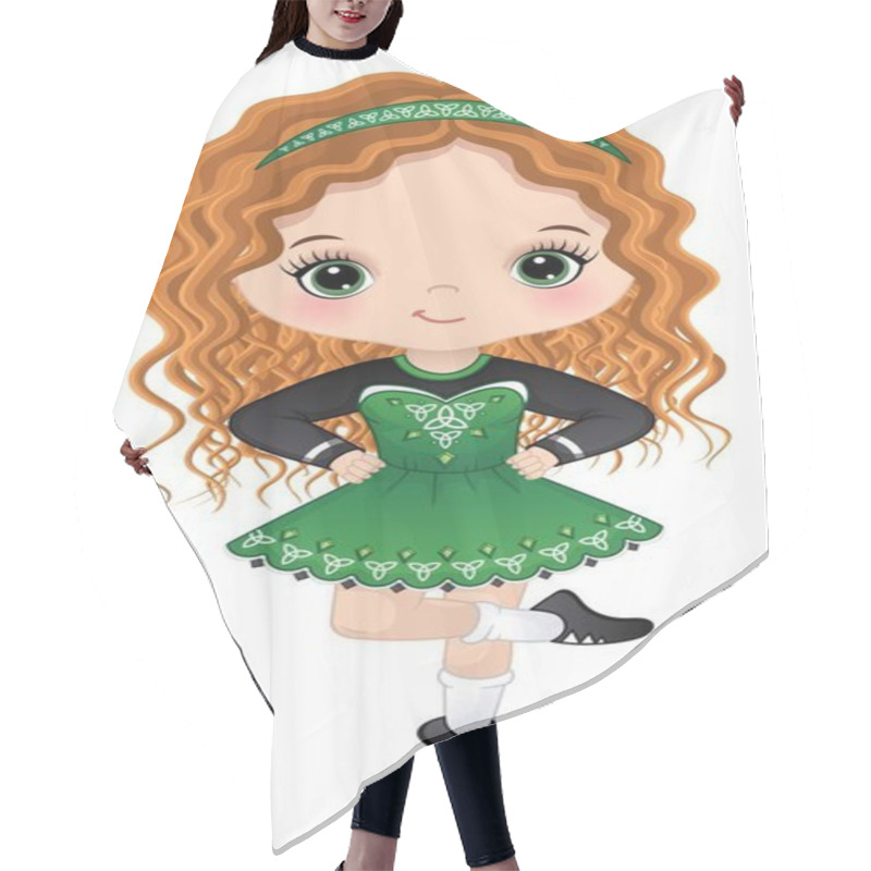 Personality  Cute Little Girl Wearing Traditional Celtic Dress Performing Irish Dance. Little Girl Is Redheaded With Long Curly Hair And Green Eyes. Irish Dancer Vector Illustration Hair Cutting Cape