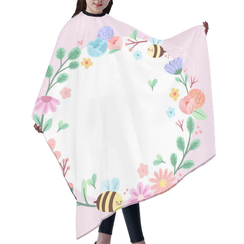 Personality  Blank Frame Decorated With Abstract Modernized Forms Flowers And Foliage. Empty Modern Border Surrounded By Multicolored Line Symbols Organized Pleasantly. Hair Cutting Cape