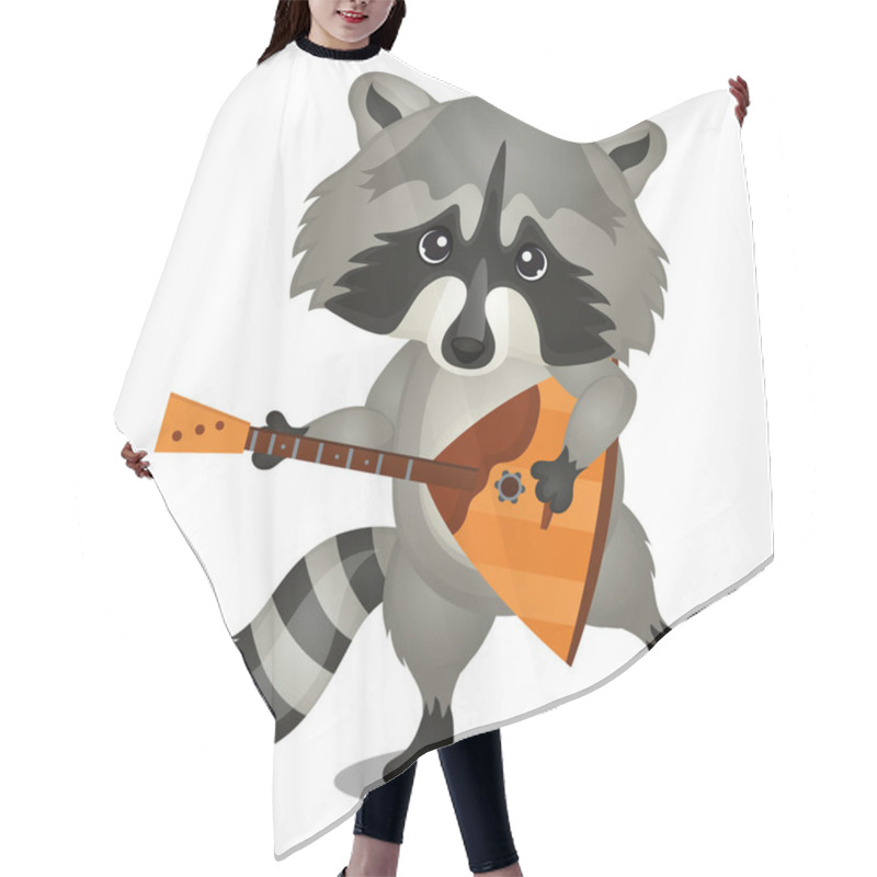 Personality  Small Wild Forest Animal Play On Musical Instrument. Raccoon With Balalaika Isolated On White Background. Sketch Of Festive Poster, Party Invitation, Holiday Card. Vector Cartoon Close-up Illustration Hair Cutting Cape