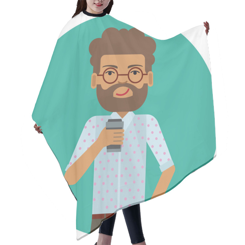 Personality  Man Holding Disposable Coffee Cup Hair Cutting Cape