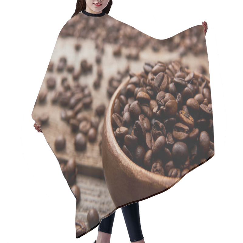 Personality  Close Up View Of Roasted Coffee Beans In Bowl On Wooden Board Hair Cutting Cape