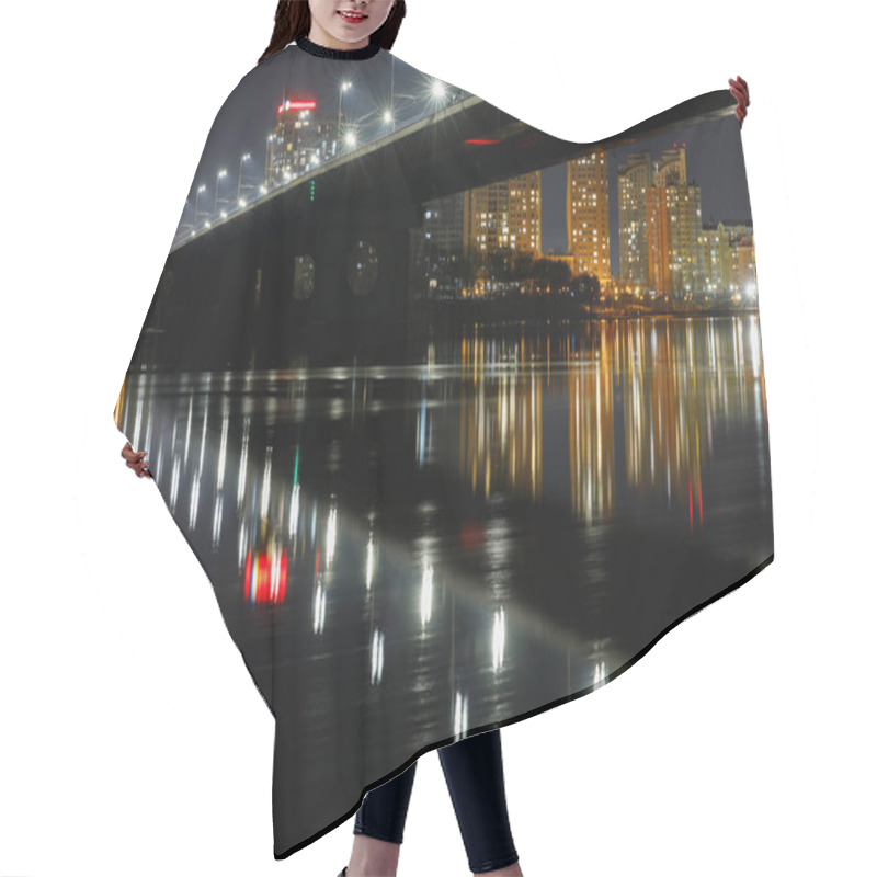 Personality  Dark Cityscape With Illuminated Bridge And Reflection On River At Night Hair Cutting Cape