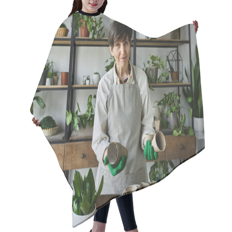 Personality  A Gardener Enjoys Nurturing Her Plants In A Cozy, Well Lit Space. Hair Cutting Cape