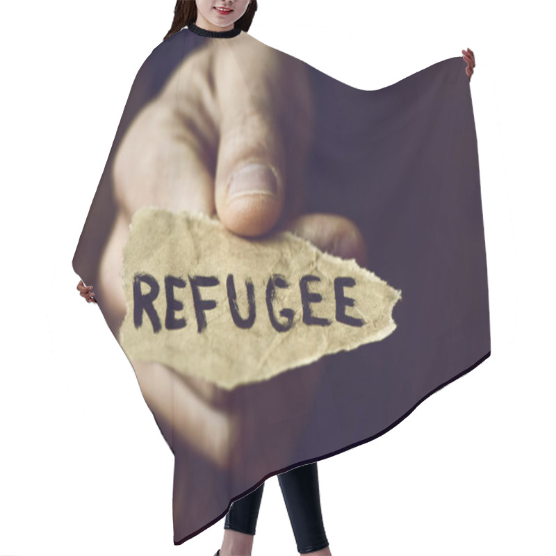 Personality  Piece Of Paper With The Word Refugee Hair Cutting Cape