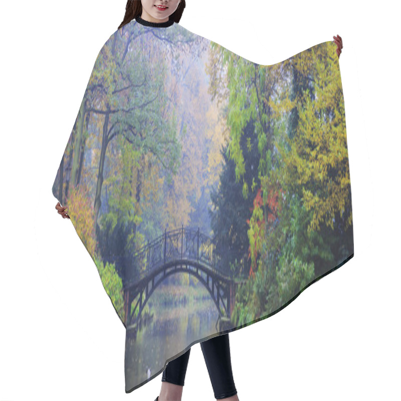 Personality  Autumn - Old Bridge In Autumn Misty Park Hair Cutting Cape